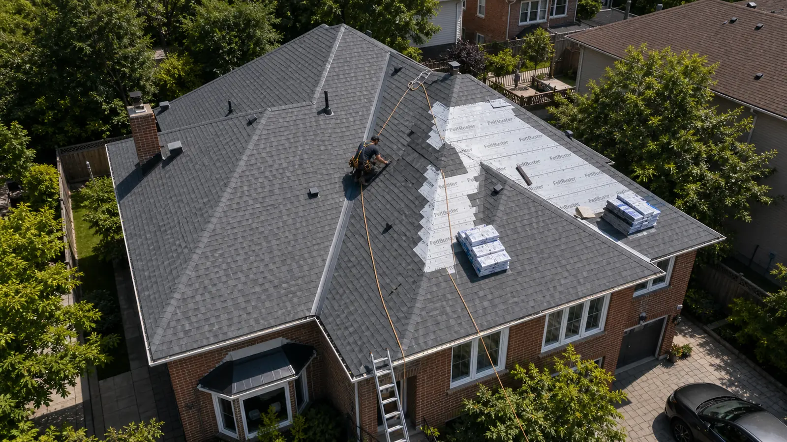 Homeowners reviewing a roofing recommendation with a trusted roofer